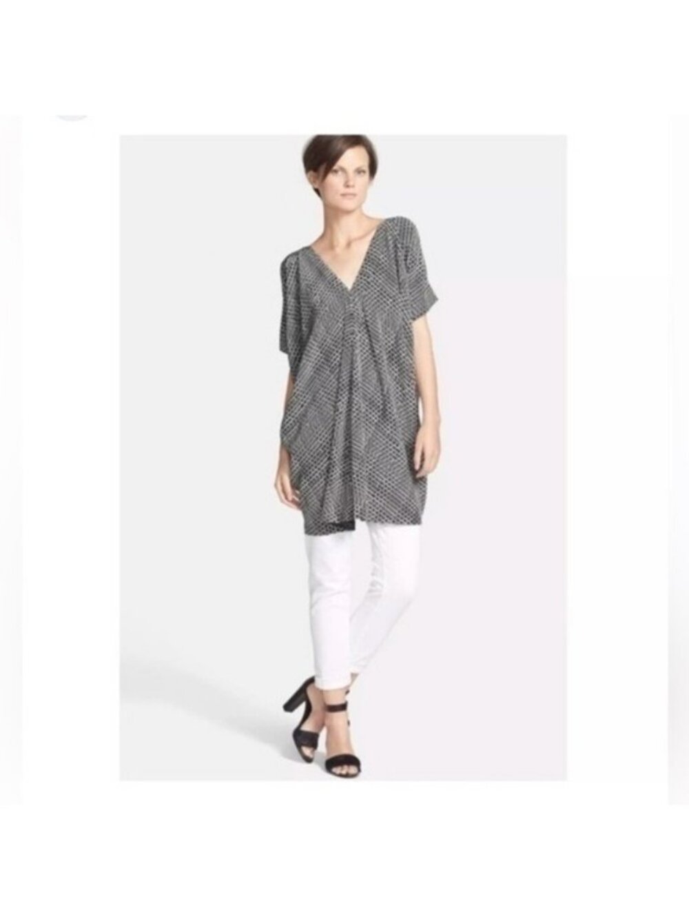 Vince Ladder Print V-neck Silk Tunic Dress size small